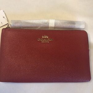 Coach Women's Long Zip Around Wallet, Crossgrain Leather, Red Apple
